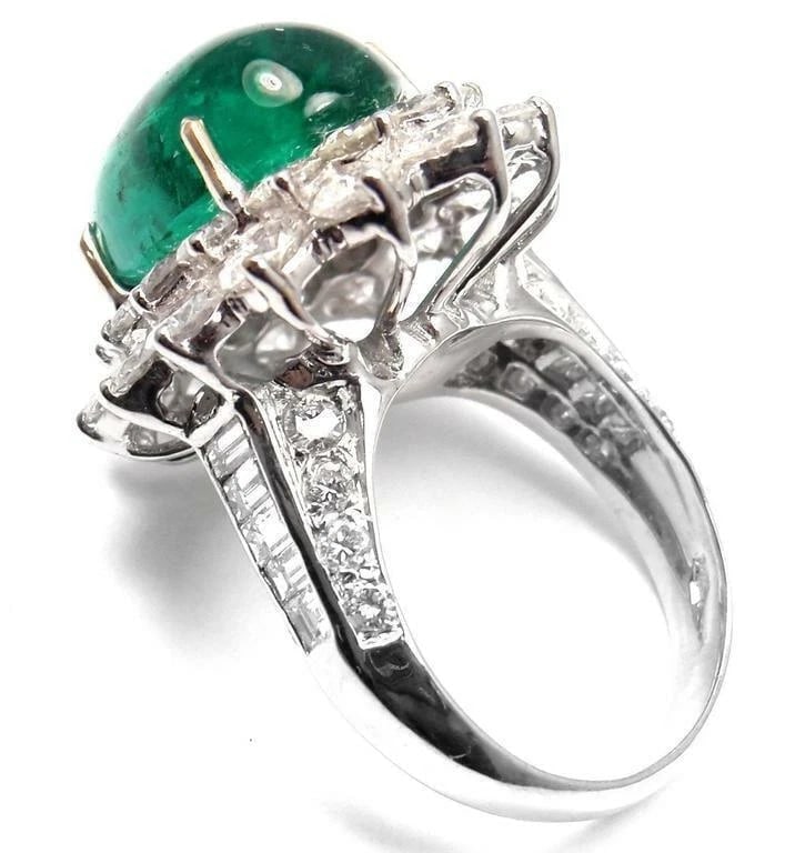 Authentic Craig Drake 18k White Gold Large 10.97ct Emerald Diamond Cocktail Ring - 11