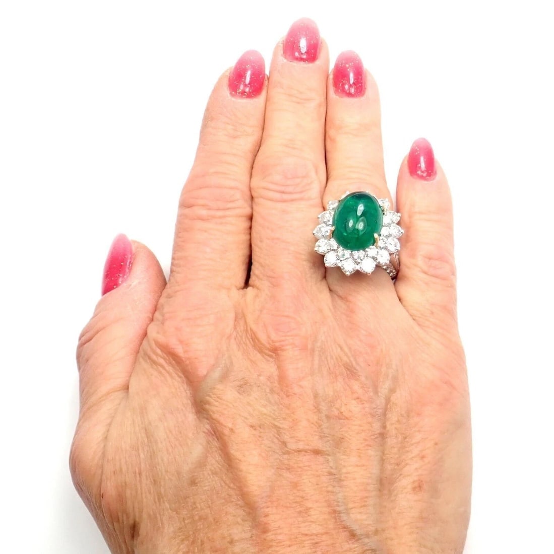 Authentic Craig Drake 18k White Gold Large 10.97ct Emerald Diamond Cocktail Ring - 6