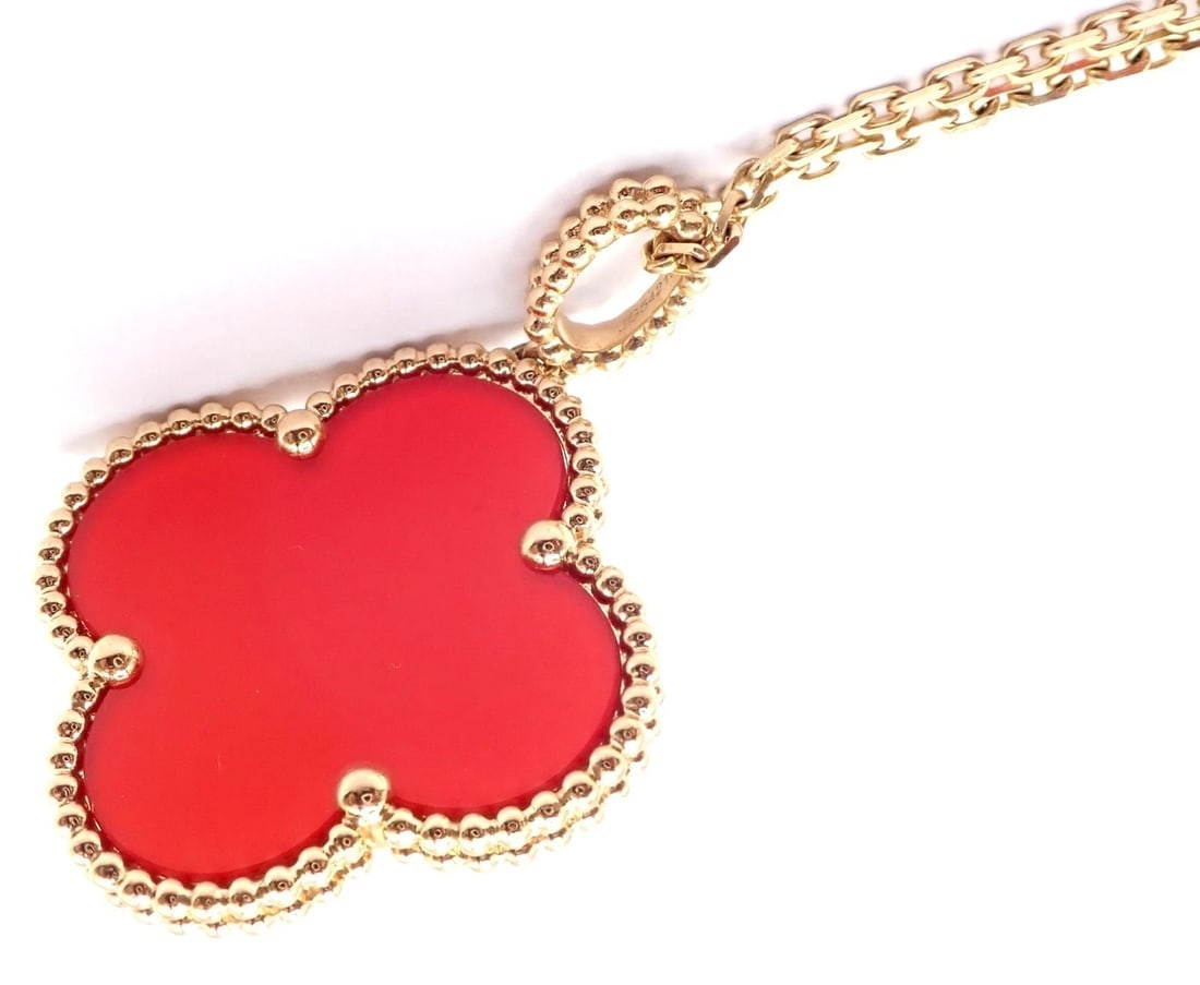Van Cleef & Arpels 18k Gold Magic Alhambra Carnelian Motif Long Necklace Cert - 11