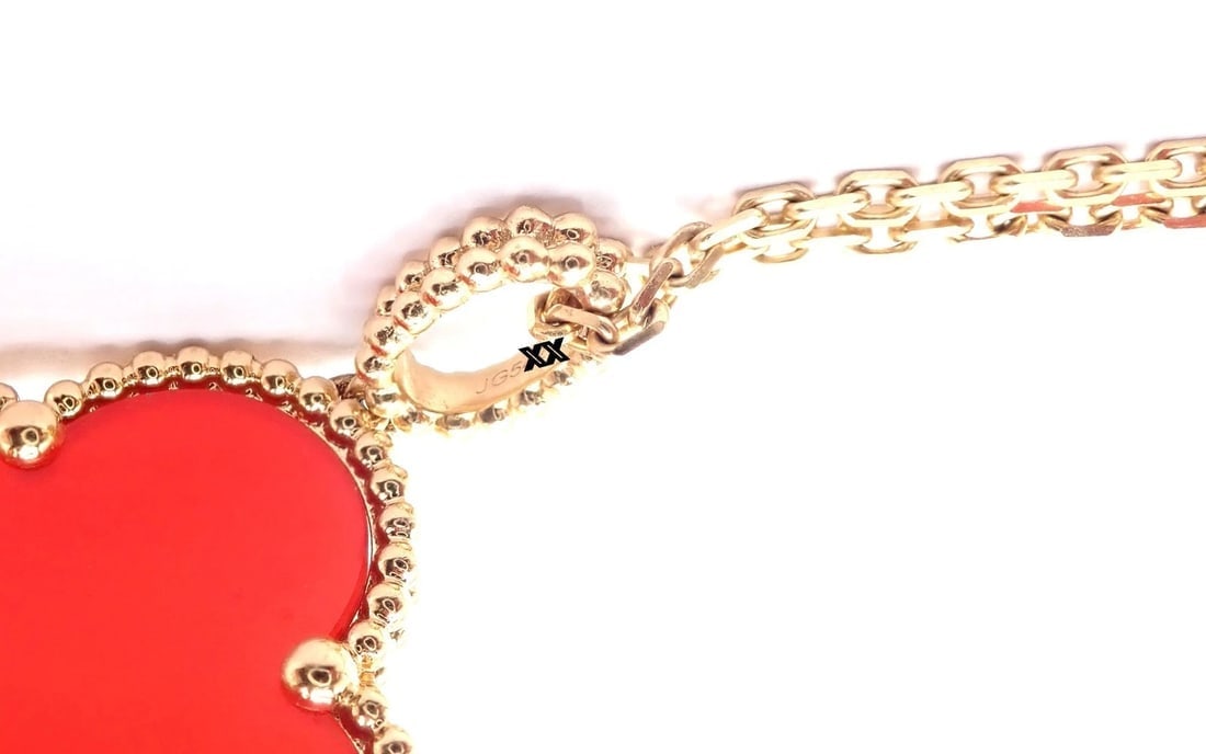 Van Cleef & Arpels 18k Gold Magic Alhambra Carnelian Motif Long Necklace Cert - 12