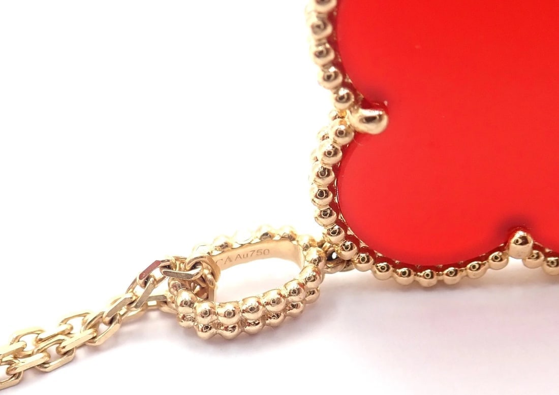 Van Cleef & Arpels 18k Gold Magic Alhambra Carnelian Motif Long Necklace Cert - 13