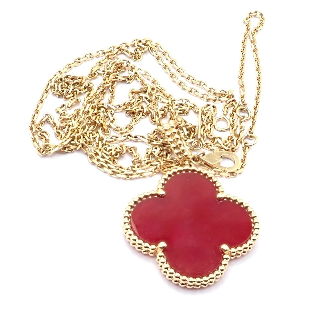 Van Cleef & Arpels 18k Gold Magic Alhambra Carnelian Motif Long Necklace Cert - 8