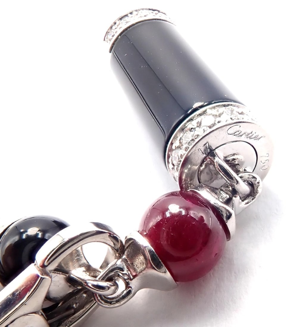 Cartier Le Baiser Du Dragon 18k Gold Diamond Ruby Onyx 2 Charms Bangle Bracelet - 9