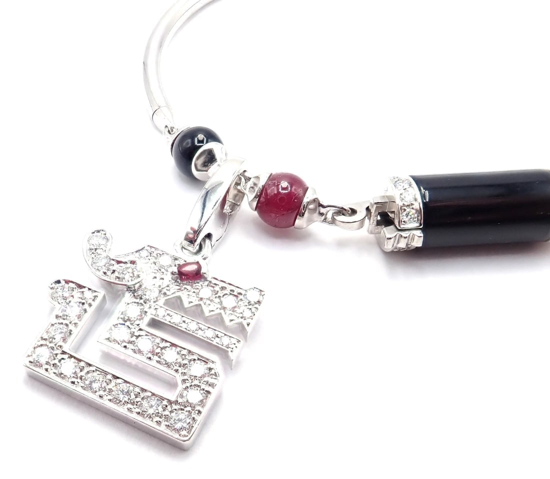 Cartier Le Baiser Du Dragon 18k Gold Diamond Ruby Onyx 2 Charms Bangle Bracelet - 4