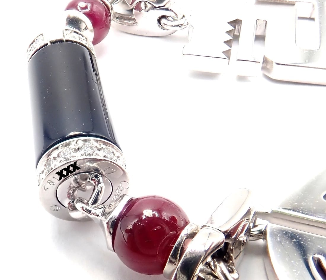Cartier Le Baiser Du Dragon 18k Gold Diamond Ruby Onyx 2 Charms Bangle Bracelet - 8