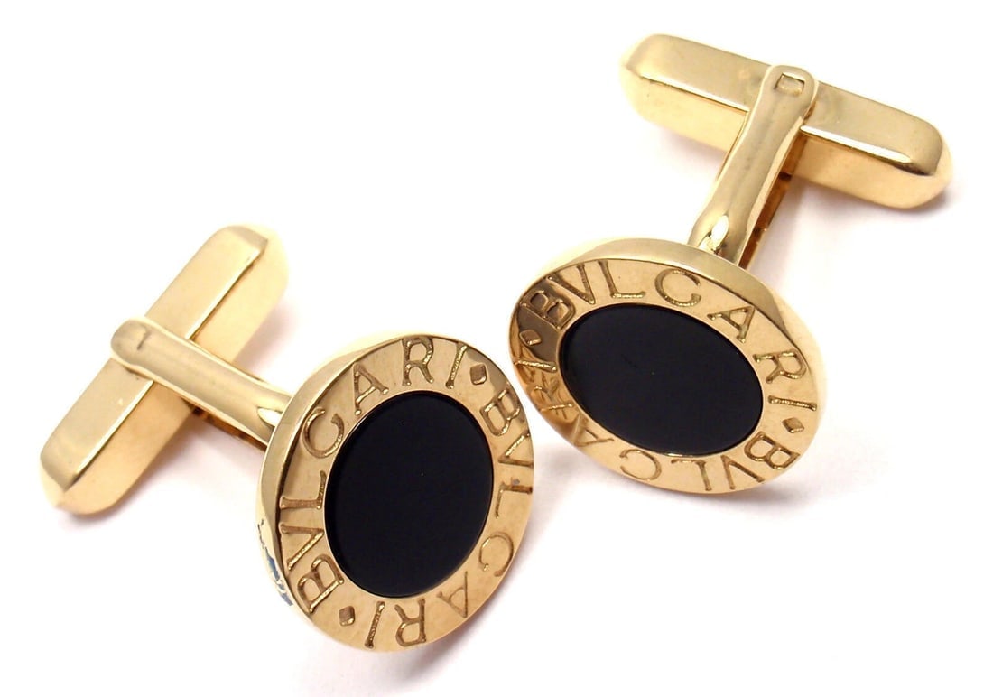 Authentic! Bulgari Bvlgari 18k Yellow Gold Black Onyx Cufflinks - 3