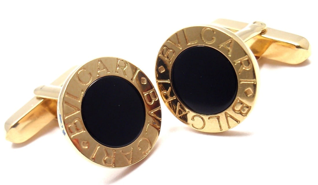 Authentic! Bulgari Bvlgari 18k Yellow Gold Black Onyx Cufflinks - 4