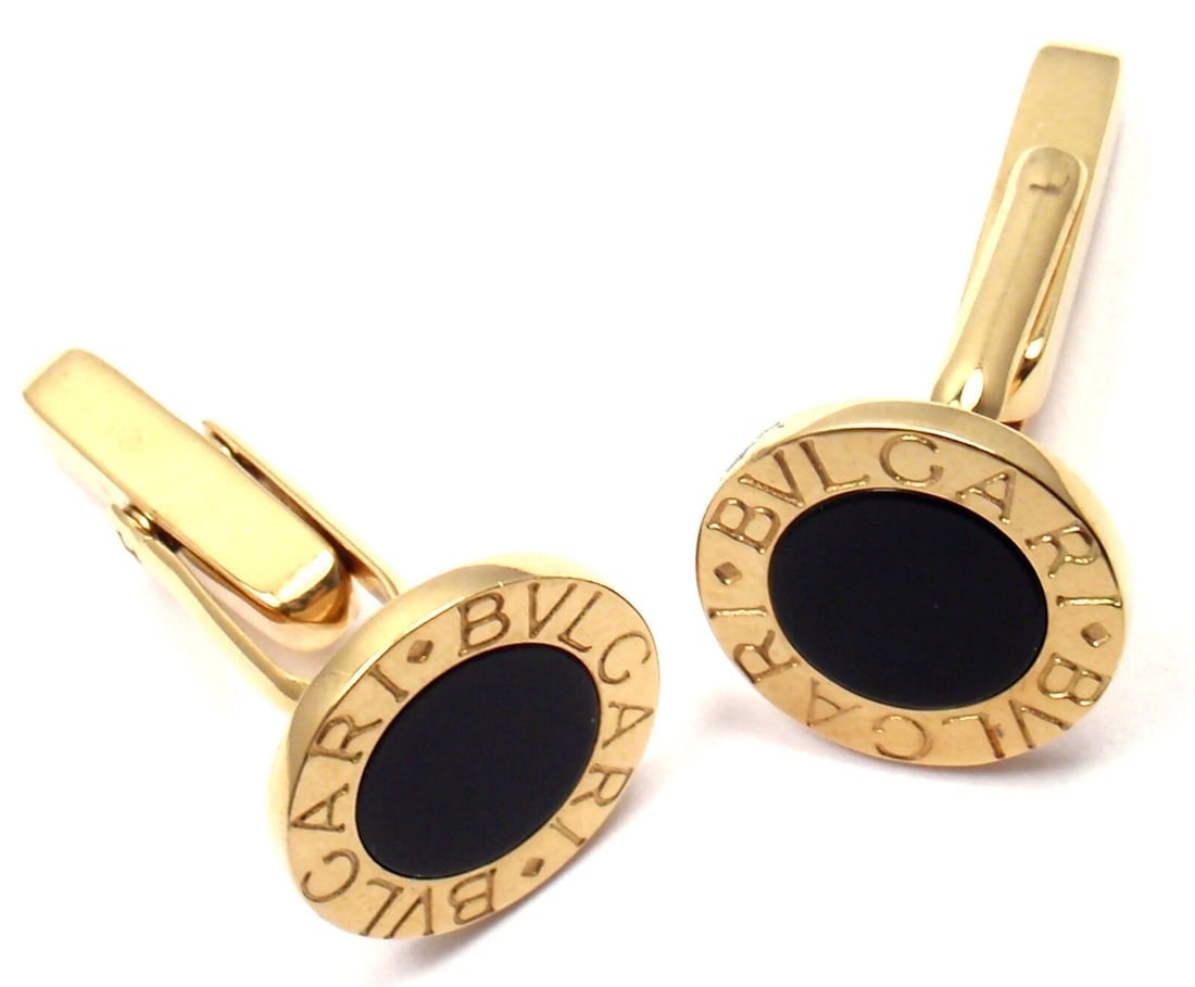 Authentic! Bulgari Bvlgari 18k Yellow Gold Black Onyx Cufflinks - 5