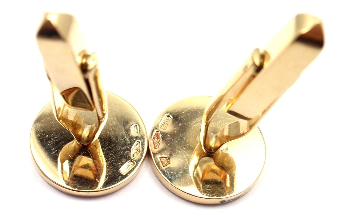 Authentic! Bulgari Bvlgari 18k Yellow Gold Black Onyx Cufflinks - 6