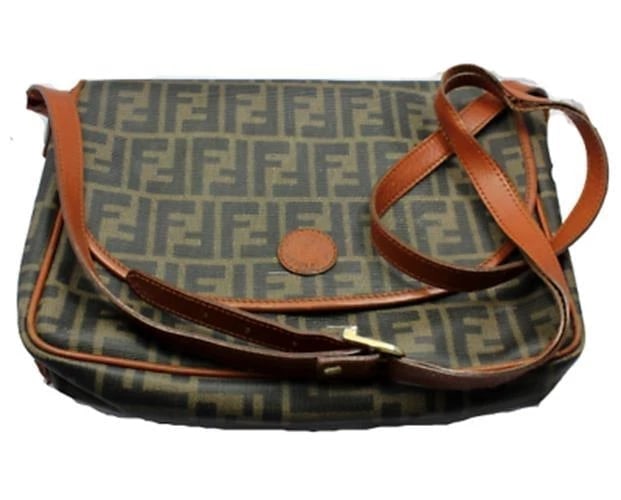 Authentic! Fendi Brown Logo Leather Flap Mama Zucca Handbag Purse (1 of 6)