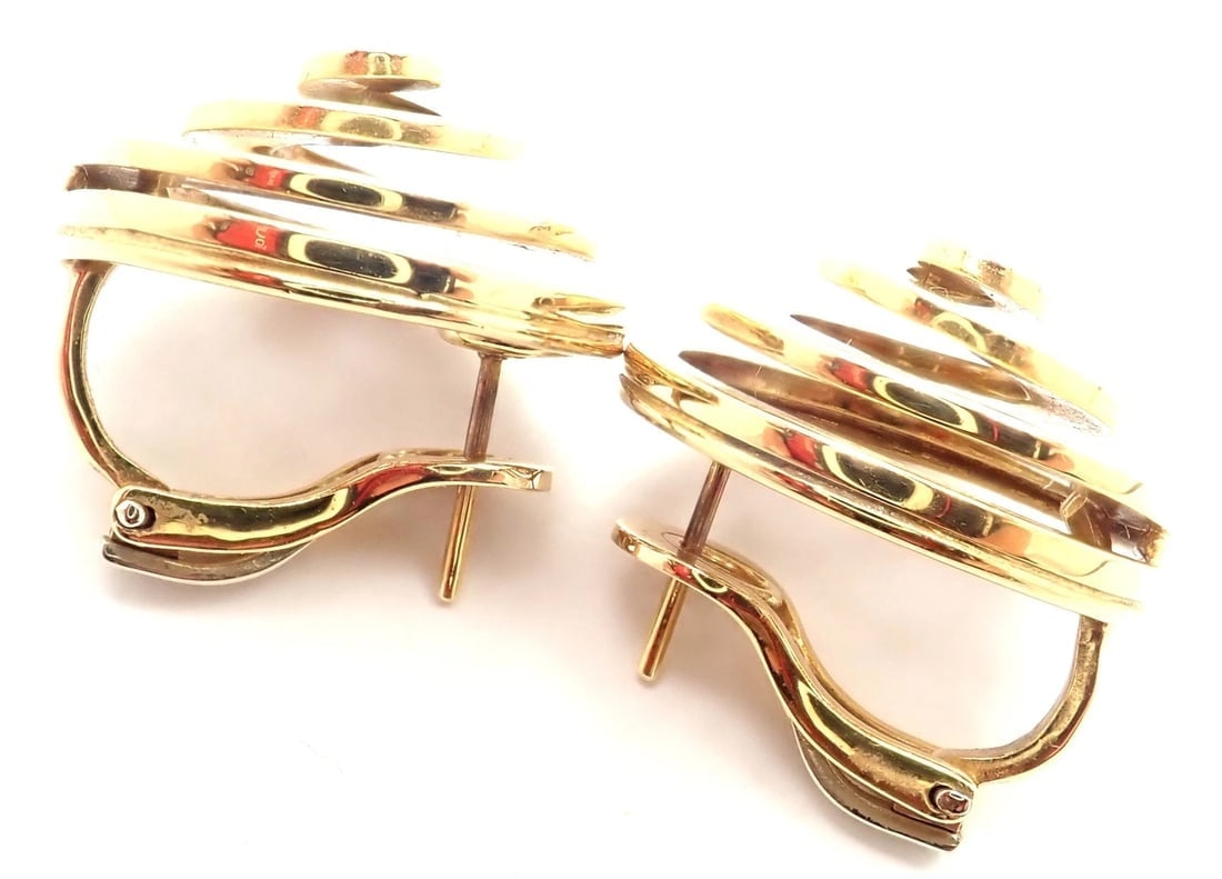 Authentic! Vintage BULGARI BULGARI 18k Yellow Gold Swirl Earrings - 9