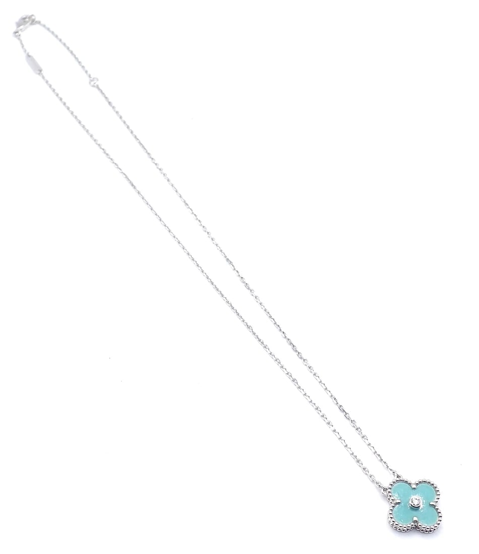 Van Cleef &Arpels Celadon Sèvres Porcelain Diamond 18k Vintage Alhambra Necklace - 11