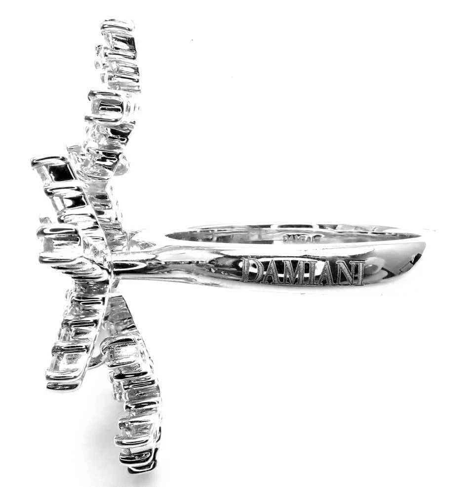 Authentic! Damiani Diamond Flower 18k White Gold Cocktail Ring - 8