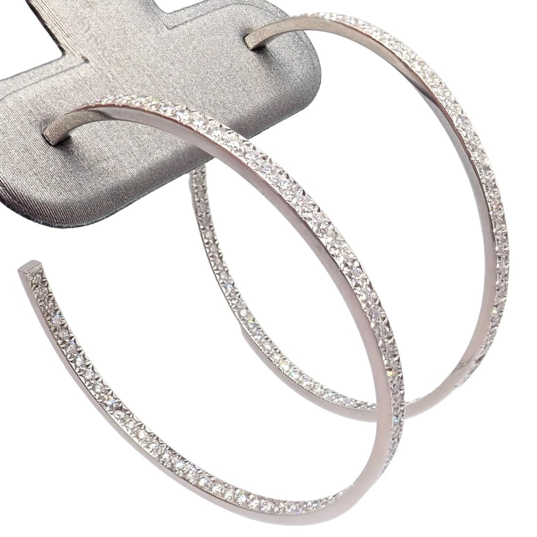 Authentic! Tiffany & Co Platinum Metro Diamond Large Inside Out Hoop Earrings - 11
