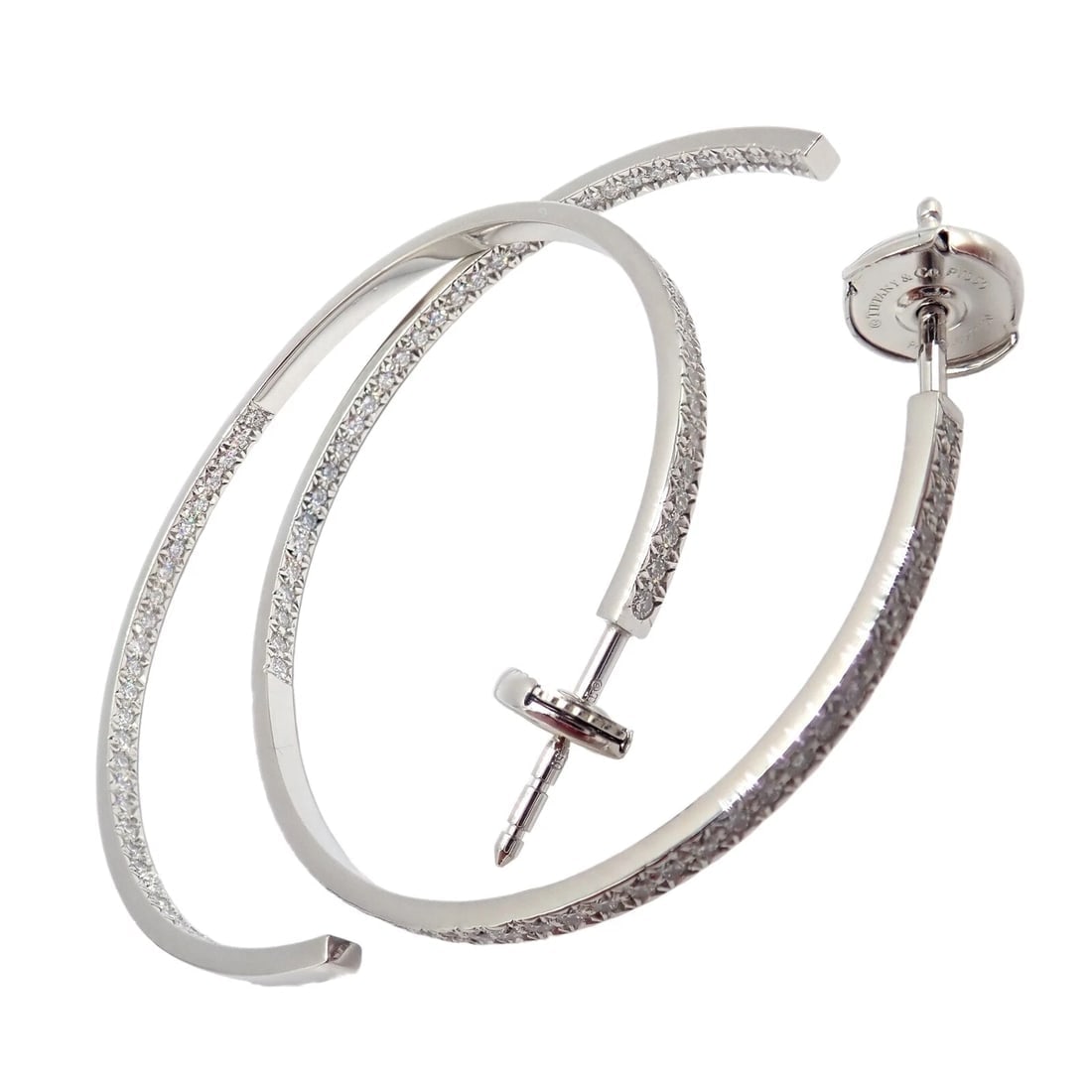 Authentic! Tiffany & Co Platinum Metro Diamond Large Inside Out Hoop Earrings - 6