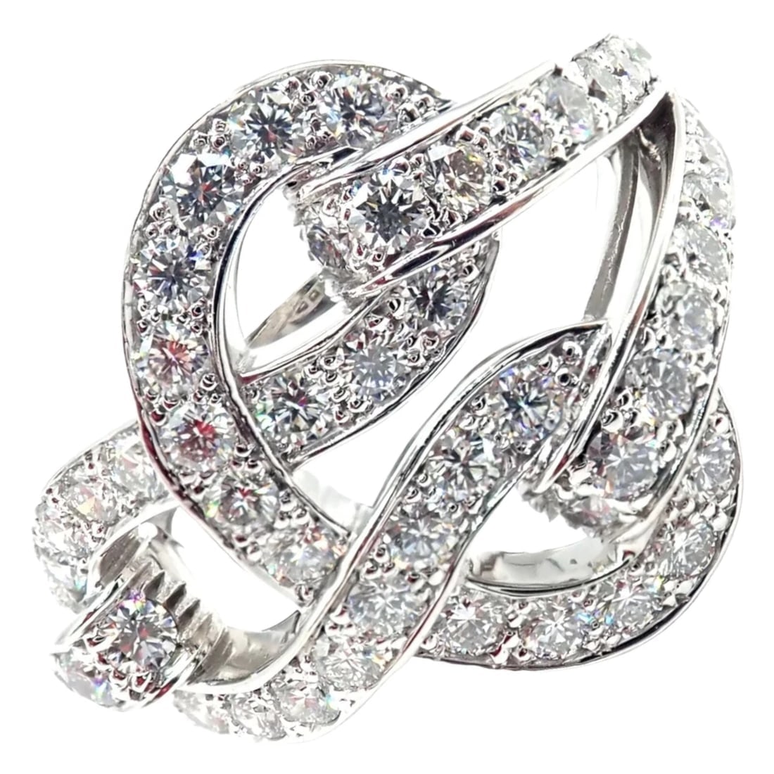 Authentic! Cartier Agrafe 18k White Gold Diamond Band Ring: Authentic! Cartier Agrafe 18k White Gold Diamond Band Ring About This Piece: The Cartier Agrafe band ring is crafted in 18k white gold, adorned with dazzling diamonds. Its design is inspired by the