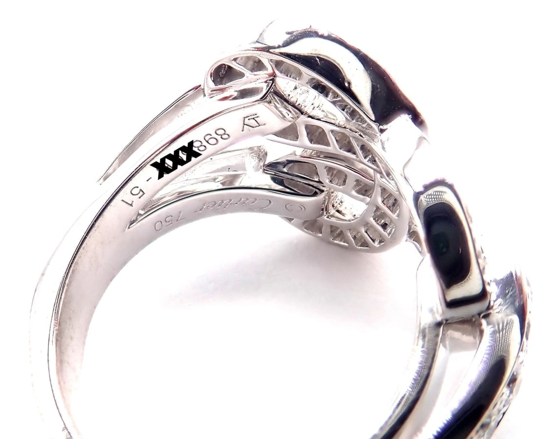 Authentic! Cartier Agrafe 18k White Gold Diamond Band Ring - 6