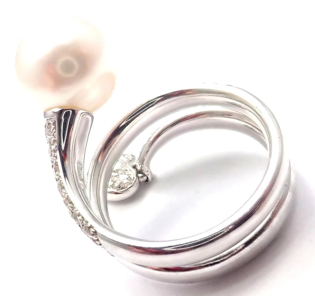 Rare! Authentic Mikimoto 18k White Gold Diamond South Sea Pearl Heart Ring Cert. - 5