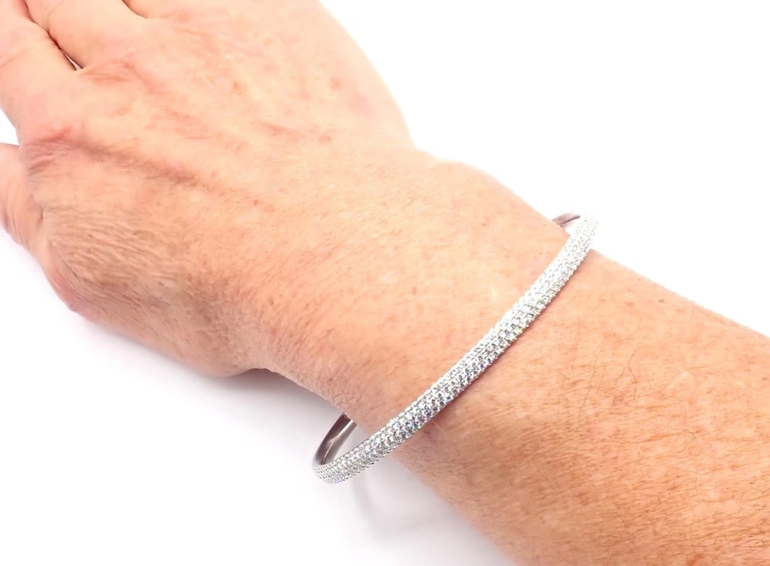 Tiffany & Co Metro 18k White Gold Full Diamond Three Row Bangle Bracelet $22,300 - 8