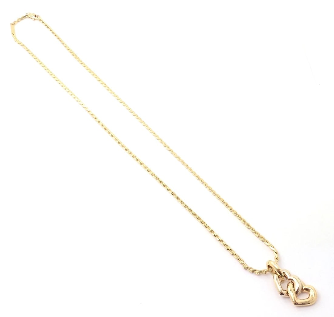 Authentic! Cartier 18k Yellow White Gold Double Heart Pendant S Chain Necklace - 9