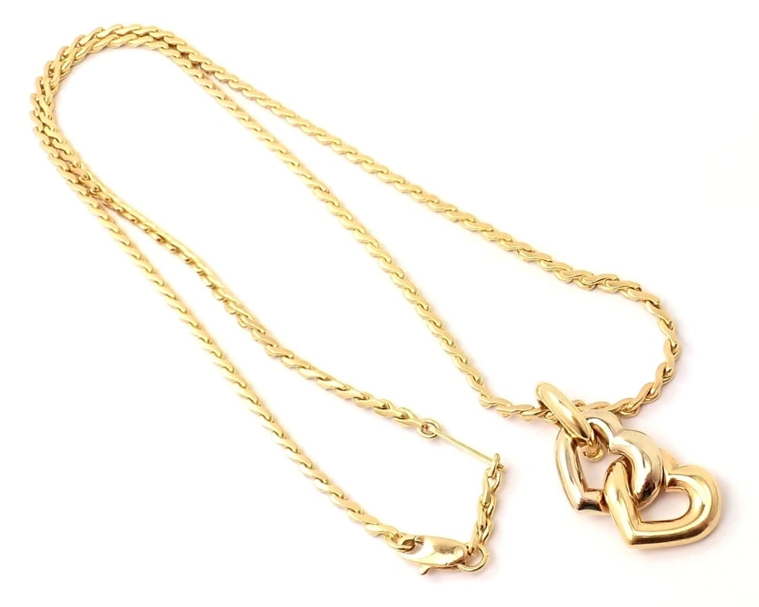 Authentic! Cartier 18k Yellow White Gold Double Heart Pendant S Chain Necklace - 3