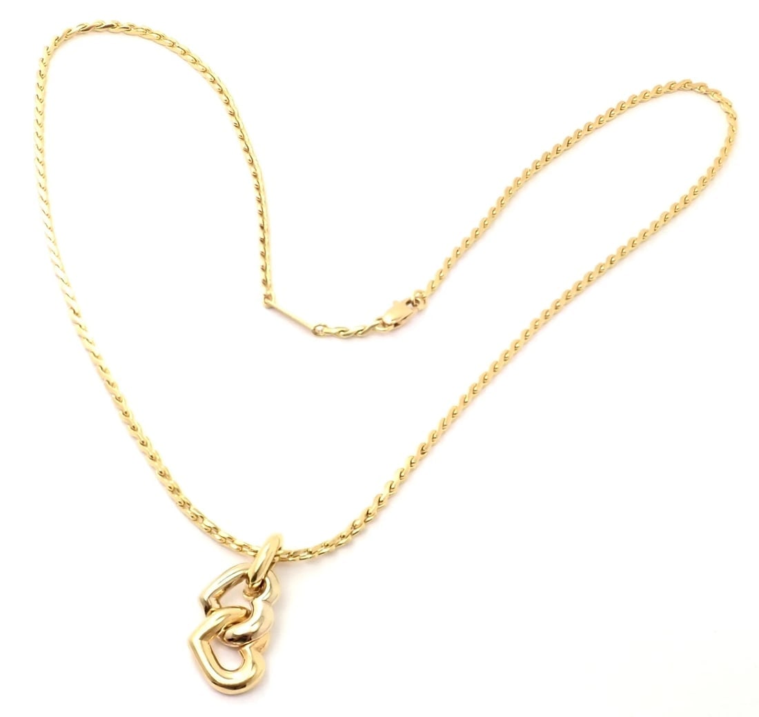 Authentic! Cartier 18k Yellow White Gold Double Heart Pendant S Chain Necklace - 4