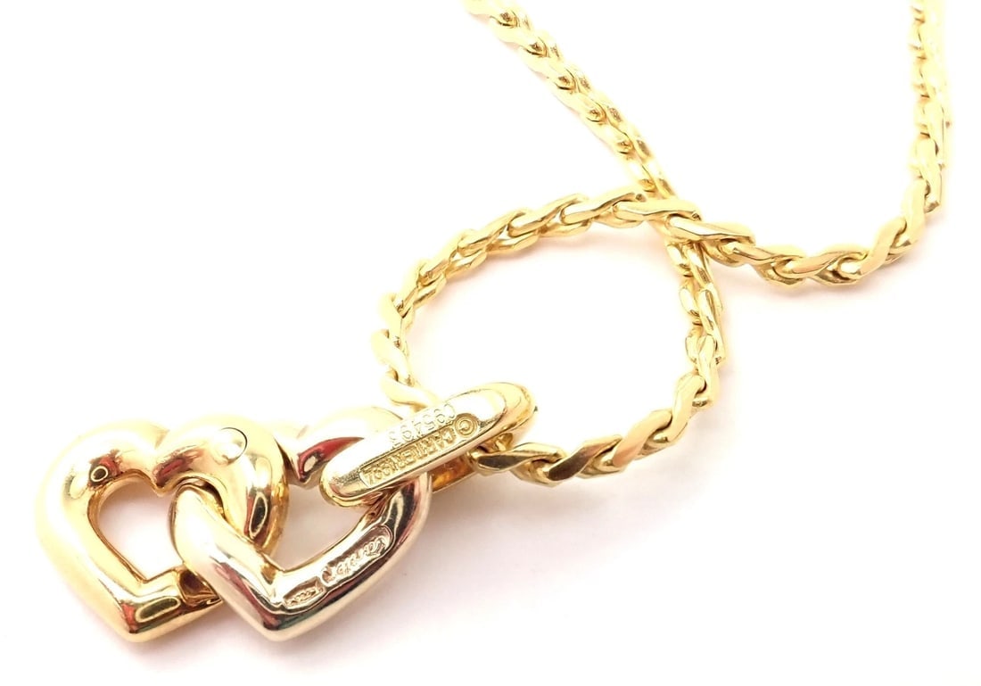 Authentic! Cartier 18k Yellow White Gold Double Heart Pendant S Chain Necklace - 6