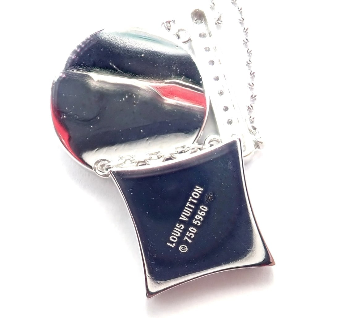 Authentic! Louis Vuitton Blossom 18k White Gold Diamond Link Pendant Necklace - 9
