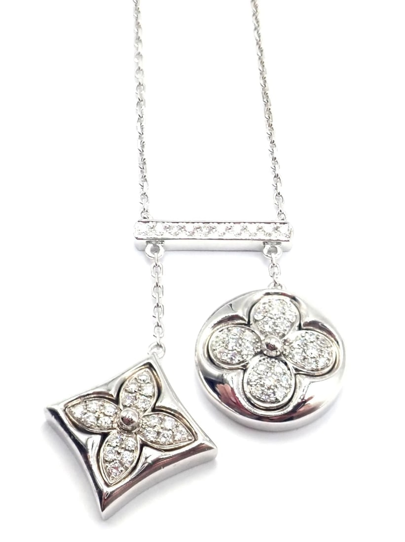 Authentic! Louis Vuitton Blossom 18k White Gold Diamond Link Pendant Necklace - 11