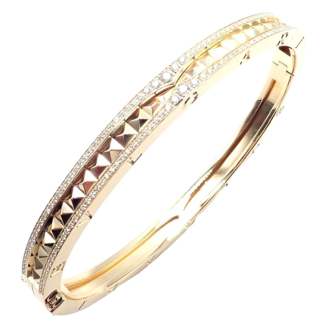 Authentic! Bulgari Bvlgari B.Zero1 Rock 18k Yellow Gold Diamond Bangle Bracelet: Authentic! Bulgari Bvlgari B.Zero1 Rock 18k Yellow Gold Diamond Bangle Bracelet About This Piece: The Bulgari B.Zero1 Rock 18k Yellow Gold Diamond Bangle Bracelet exudes luxury and elegance.