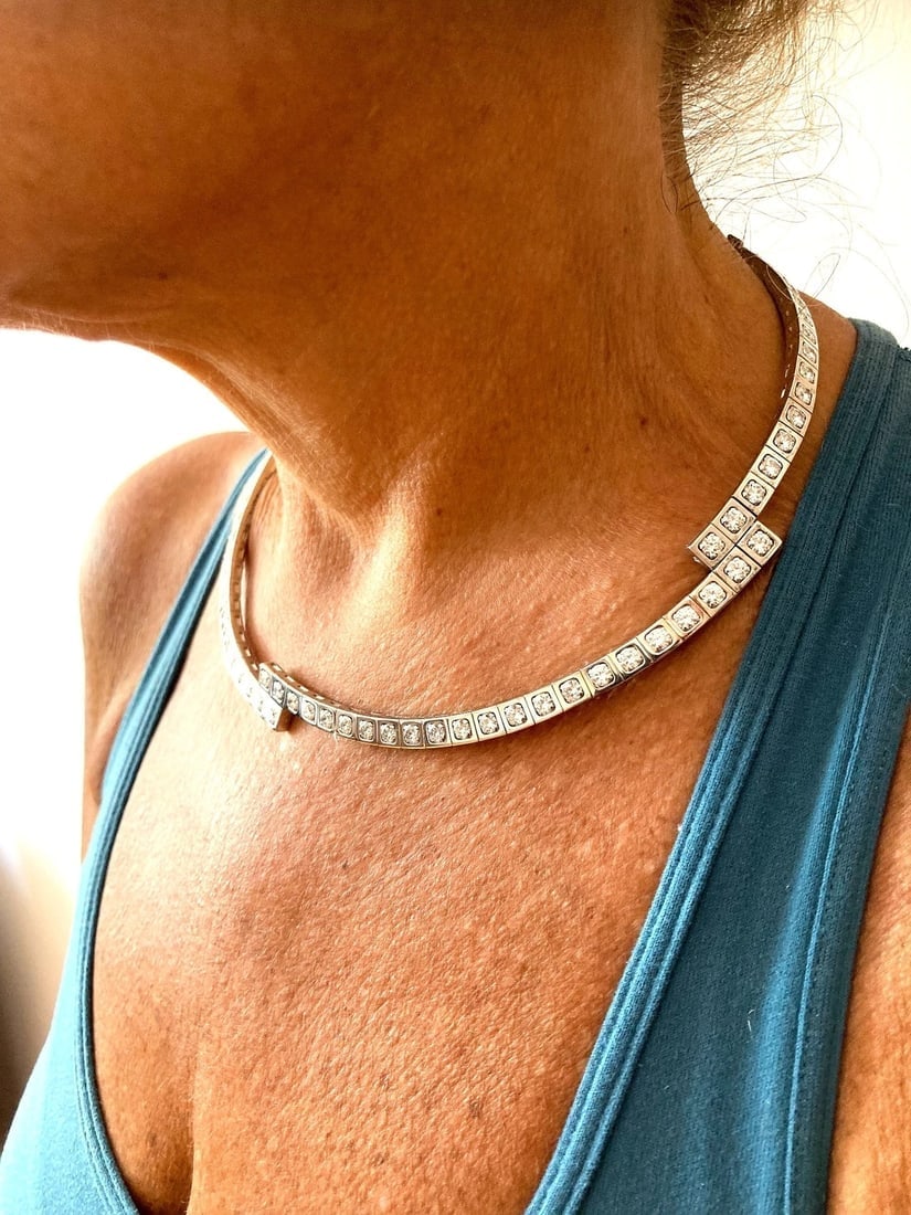 Rare! Authentic Cartier Tectonique 18k White Gold Diamond Tennis Necklace - 12