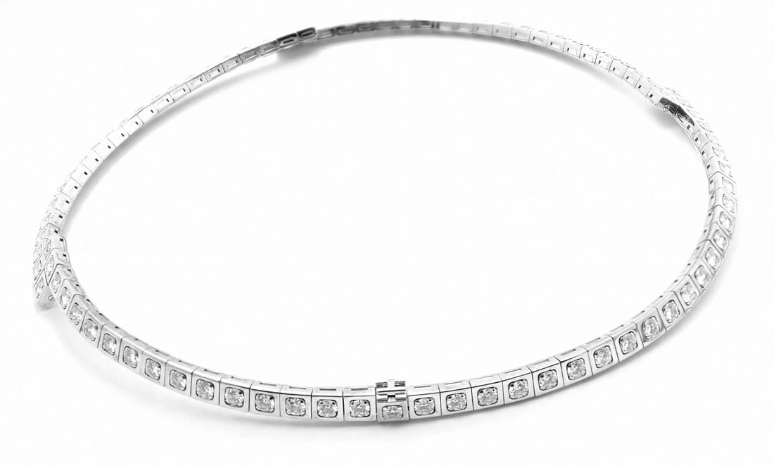 Rare! Authentic Cartier Tectonique 18k White Gold Diamond Tennis Necklace - 4