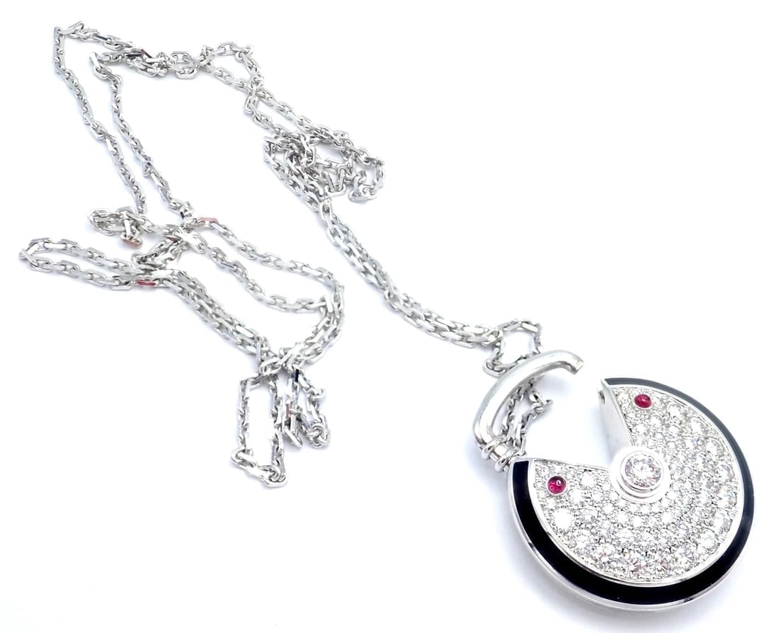 Authentic! Cartier Amulette 18k White Gold Diamond Ruby Large Pendant Necklace - 5