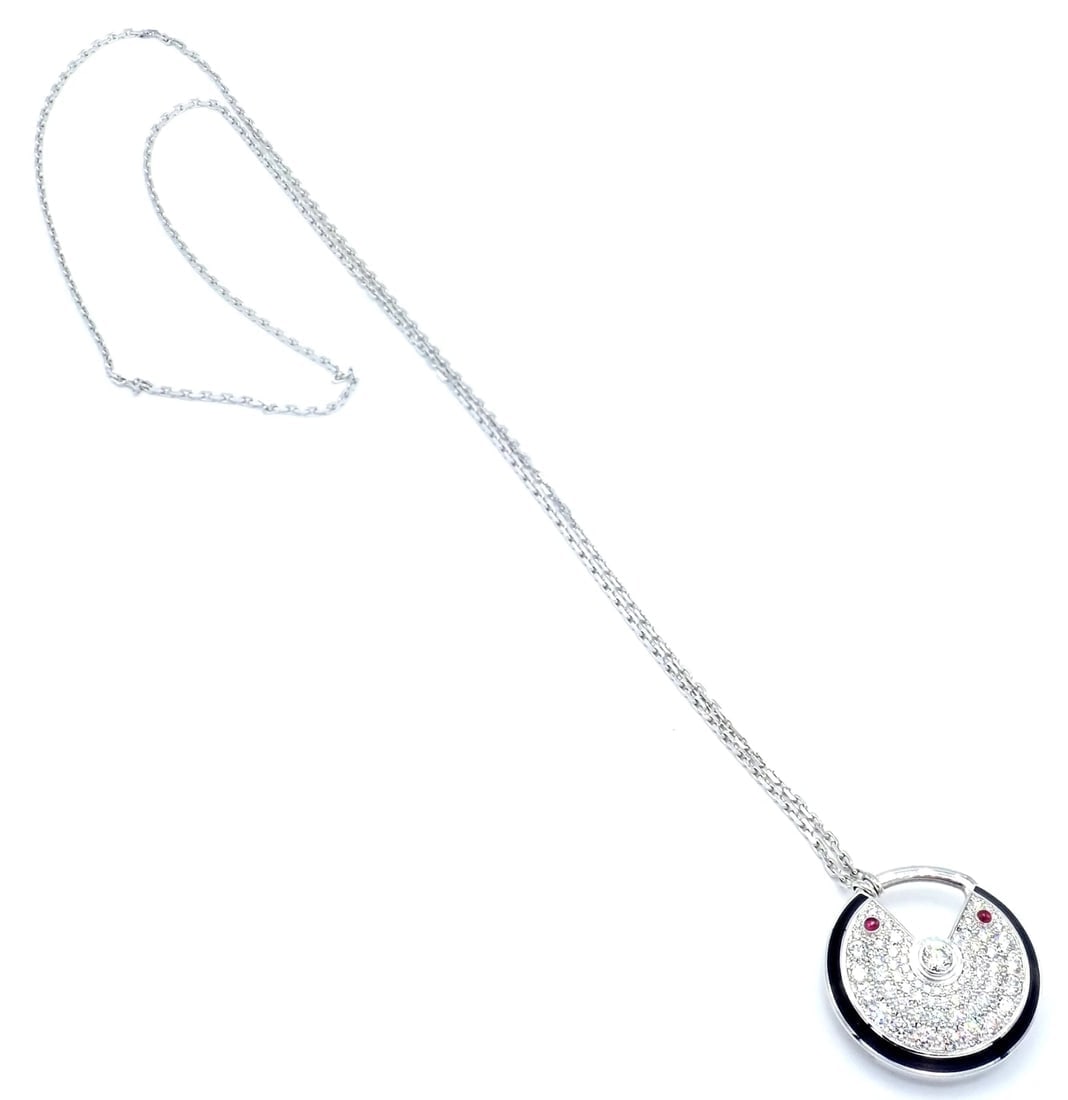 Authentic! Cartier Amulette 18k White Gold Diamond Ruby Large Pendant Necklace - 6