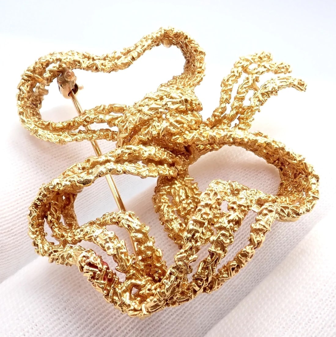 Authentic! Vintage Tiffany & Co 18k Yellow Gold Large Ribbon Bow Pin Brooch - 9