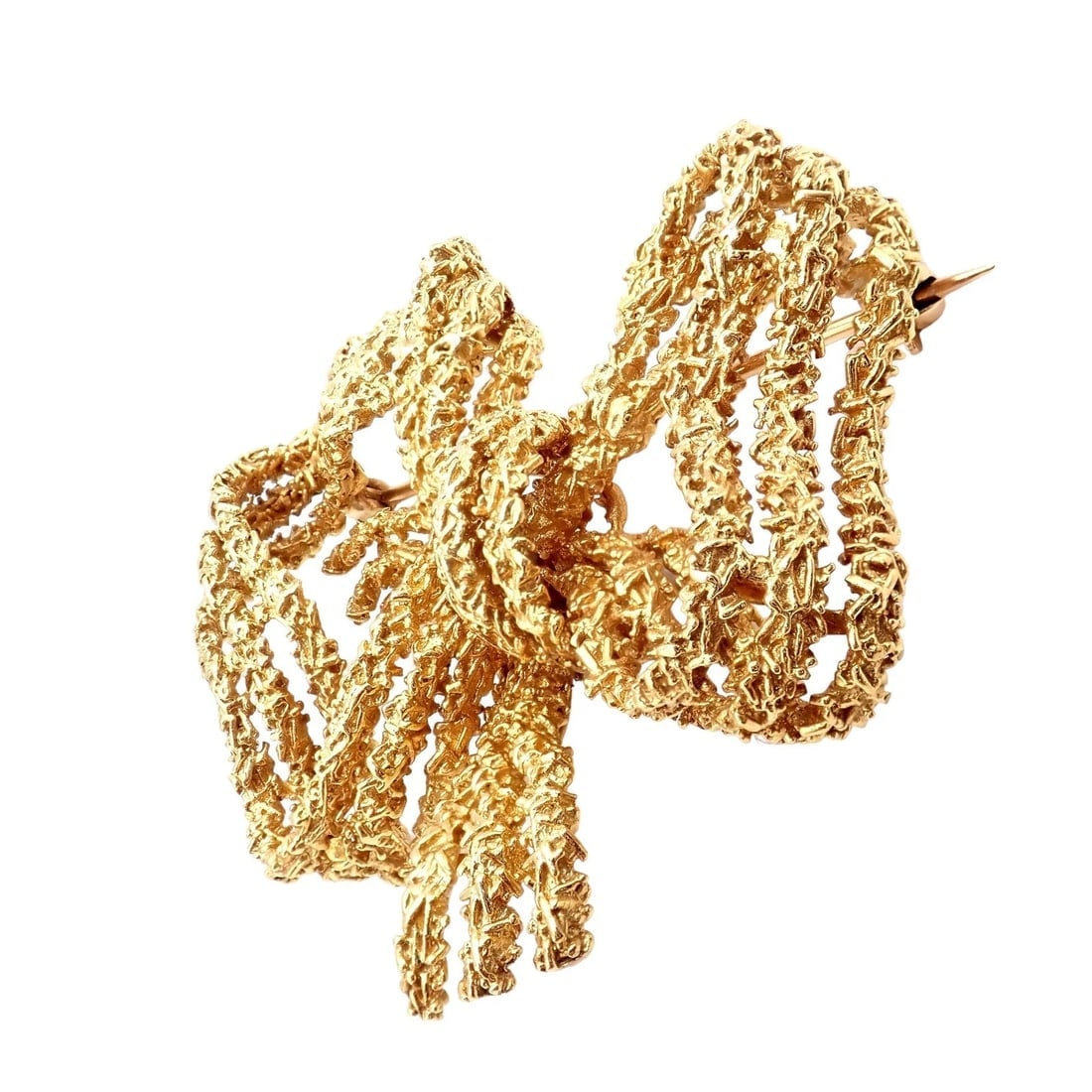 Authentic! Vintage Tiffany & Co 18k Yellow Gold Large Ribbon Bow Pin Brooch - 10