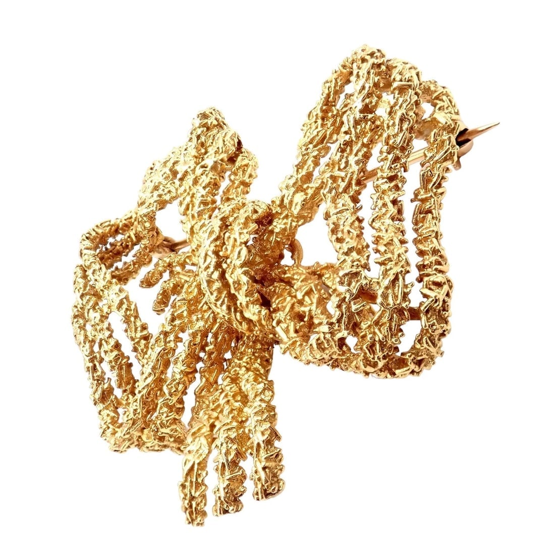 Authentic! Vintage Tiffany & Co 18k Yellow Gold Large Ribbon Bow Pin Brooch - 4