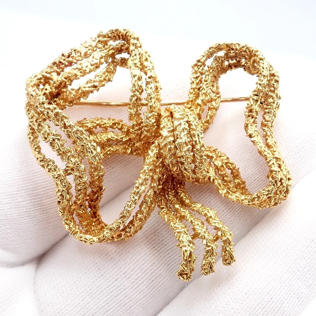 Authentic! Vintage Tiffany & Co 18k Yellow Gold Large Ribbon Bow Pin Brooch - 8