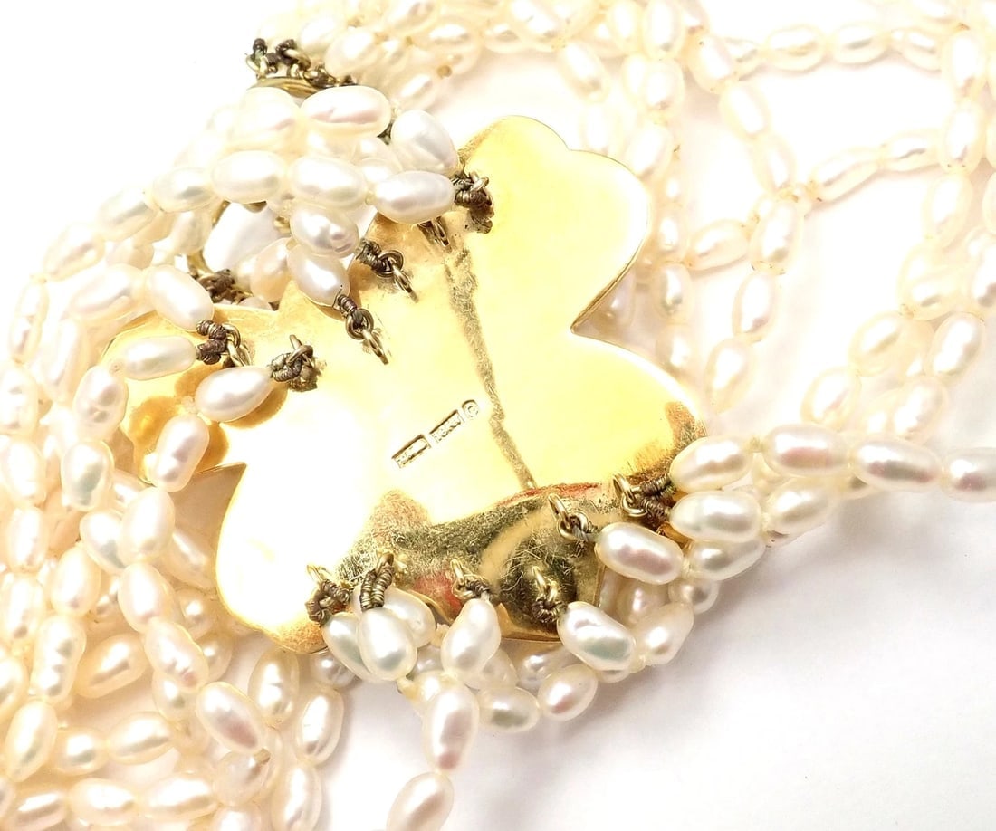 Authentic! Tiffany & Co 18k Yellow Gold Inlaid Mother Of Pearl Flower Necklace - 9