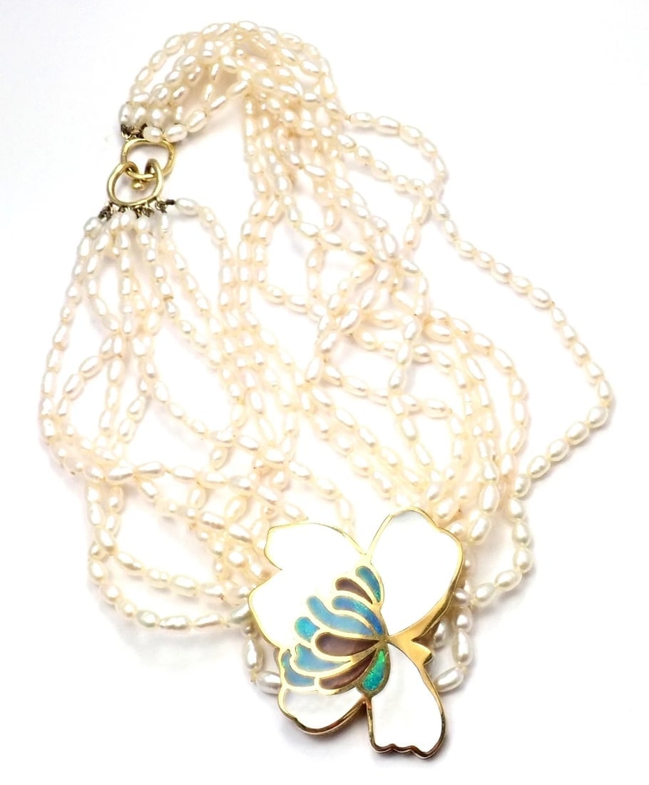 Authentic! Tiffany & Co 18k Yellow Gold Inlaid Mother Of Pearl Flower Necklace - 11
