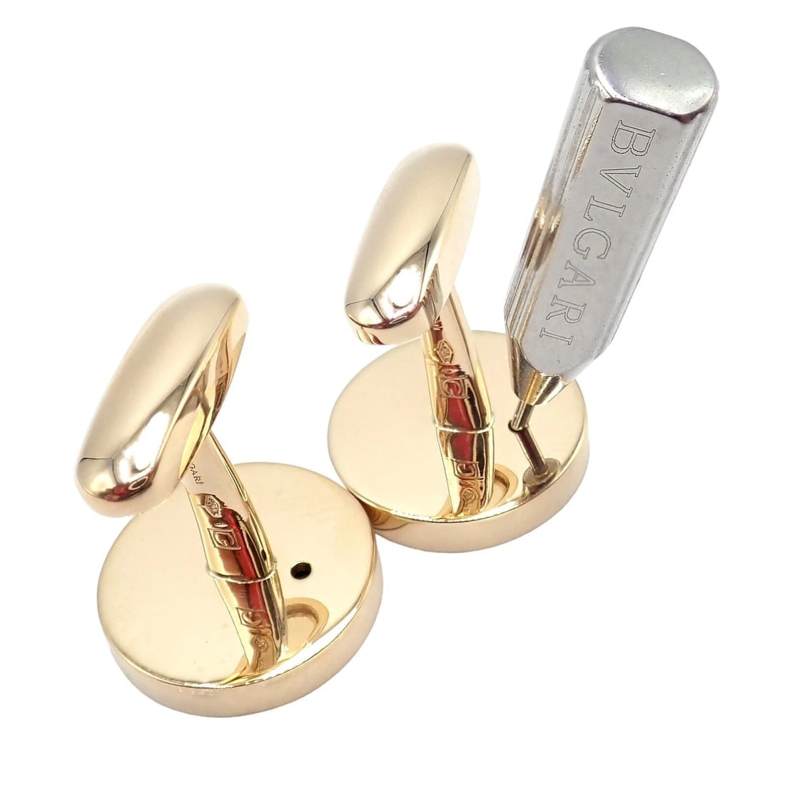Authentic! Bvlgari Bulgari 18k Yellow Gold Multicenter Cufflink Kit Set - 4