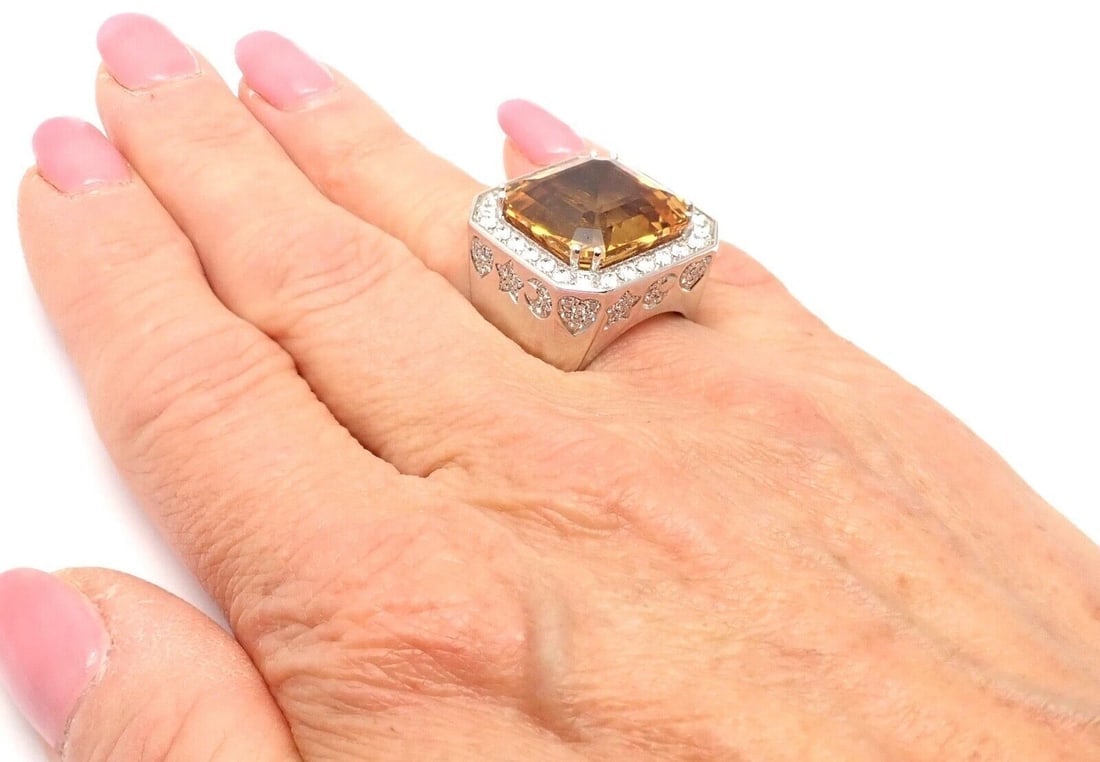 Authentic! Pasquale Bruni 18k White Gold Diamond Citrine Large Ring - 11
