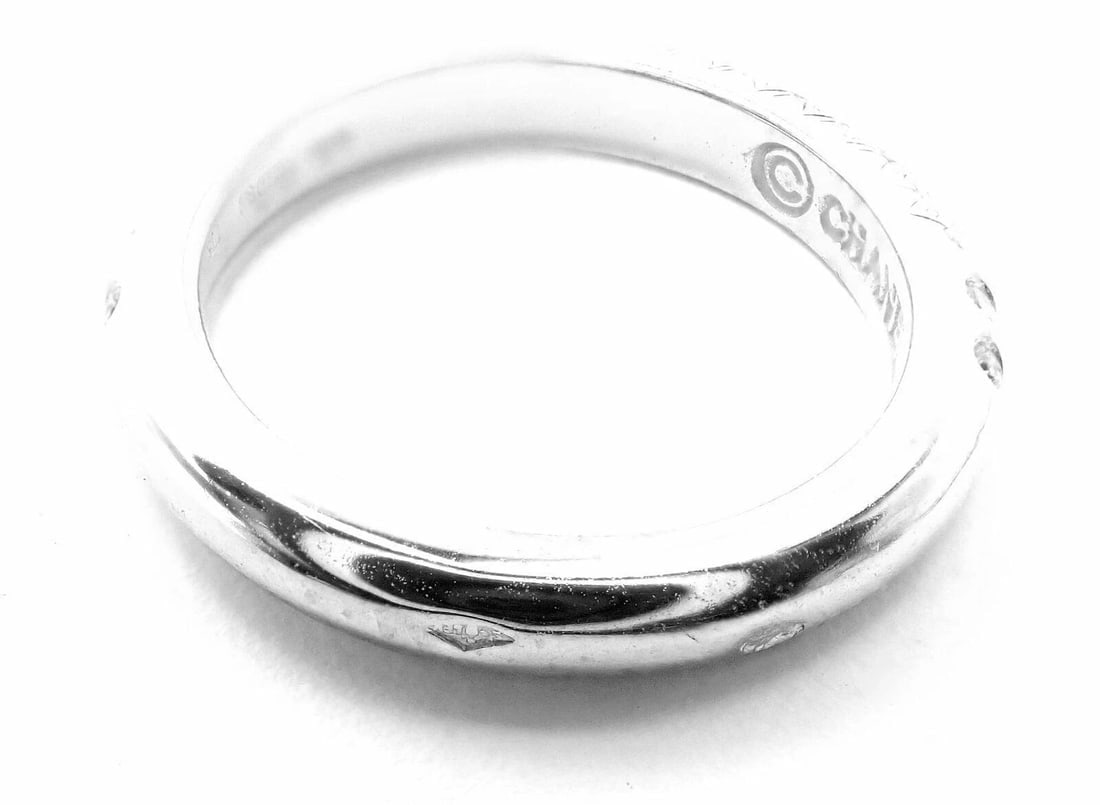 Authentic! Chanel 18k White Gold Diamond Band Ring - 9