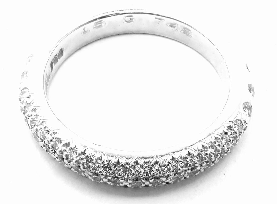 Authentic! Chanel 18k White Gold Diamond Band Ring - 10