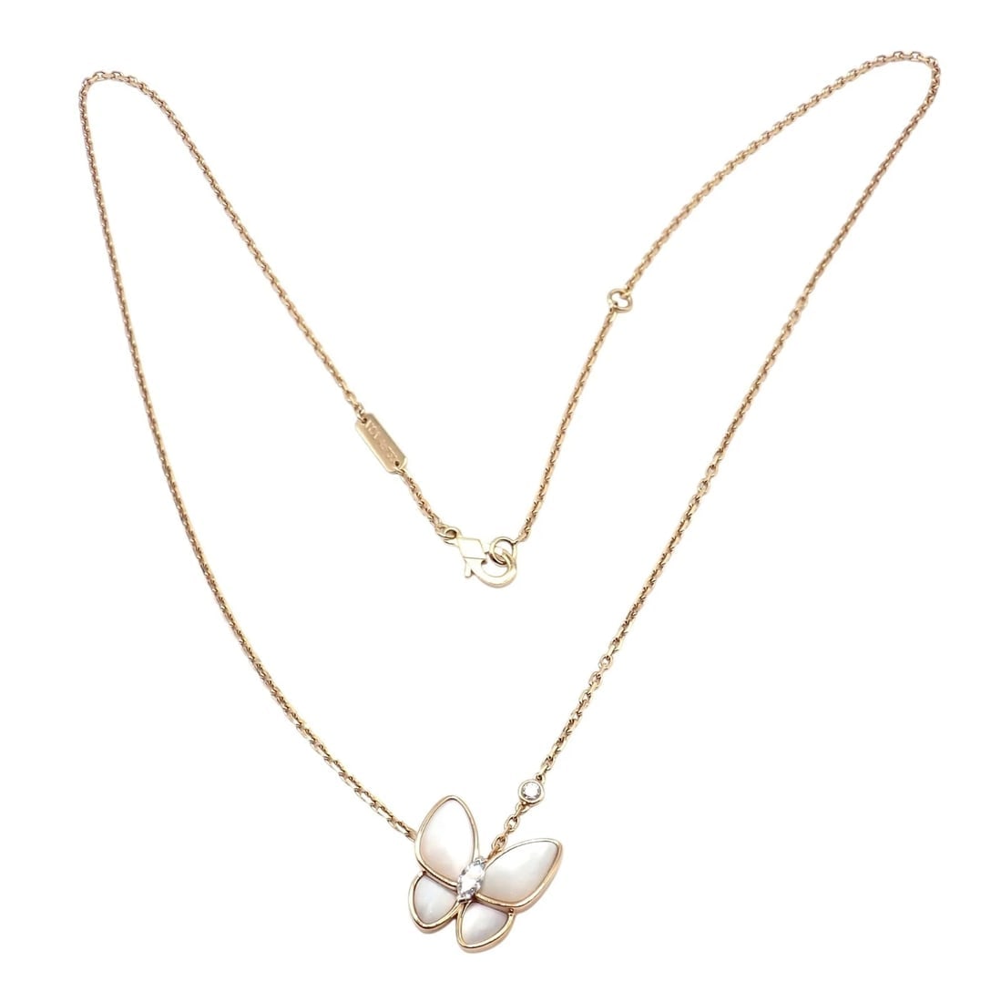 Van Cleef & Arpels 18k Rose Gold Diamond MoP Two Butterfly Pendant Necklace Cert - 11