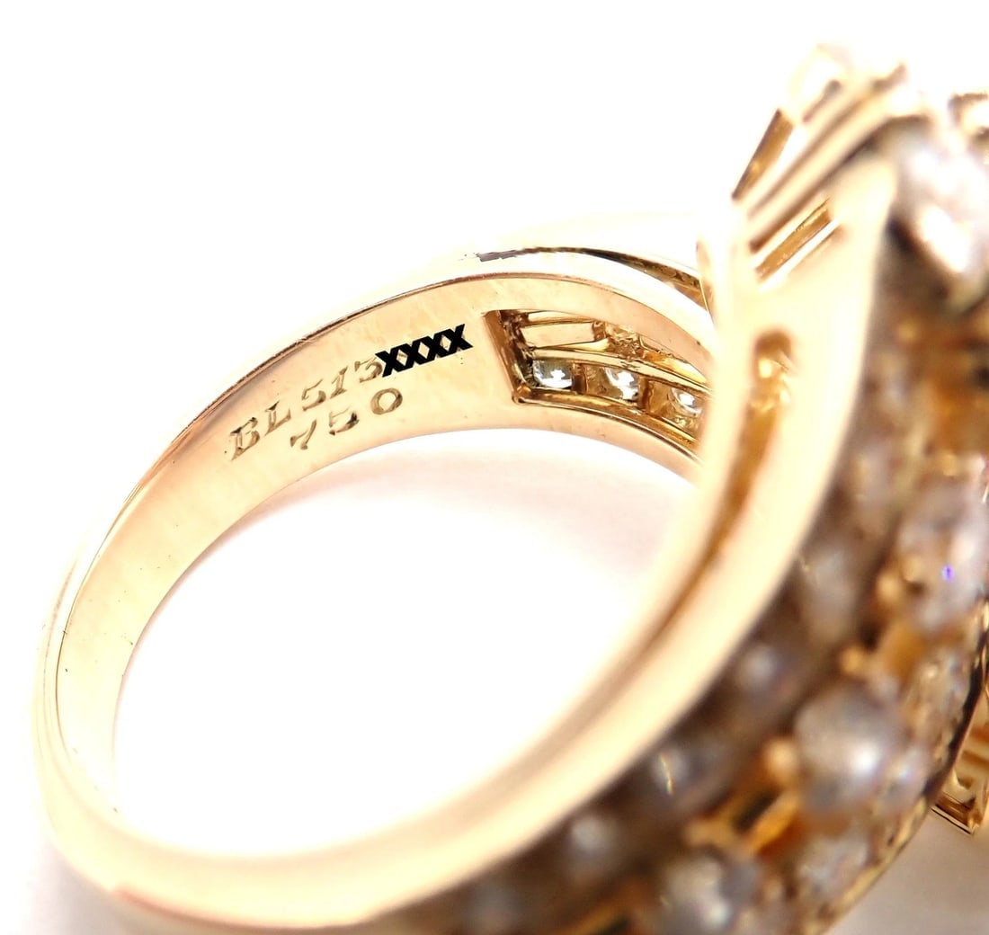 Authentic! Van Cleef & Arpels Snowflake 18k Yellow Gold Diamond Two Flower Ring - 5