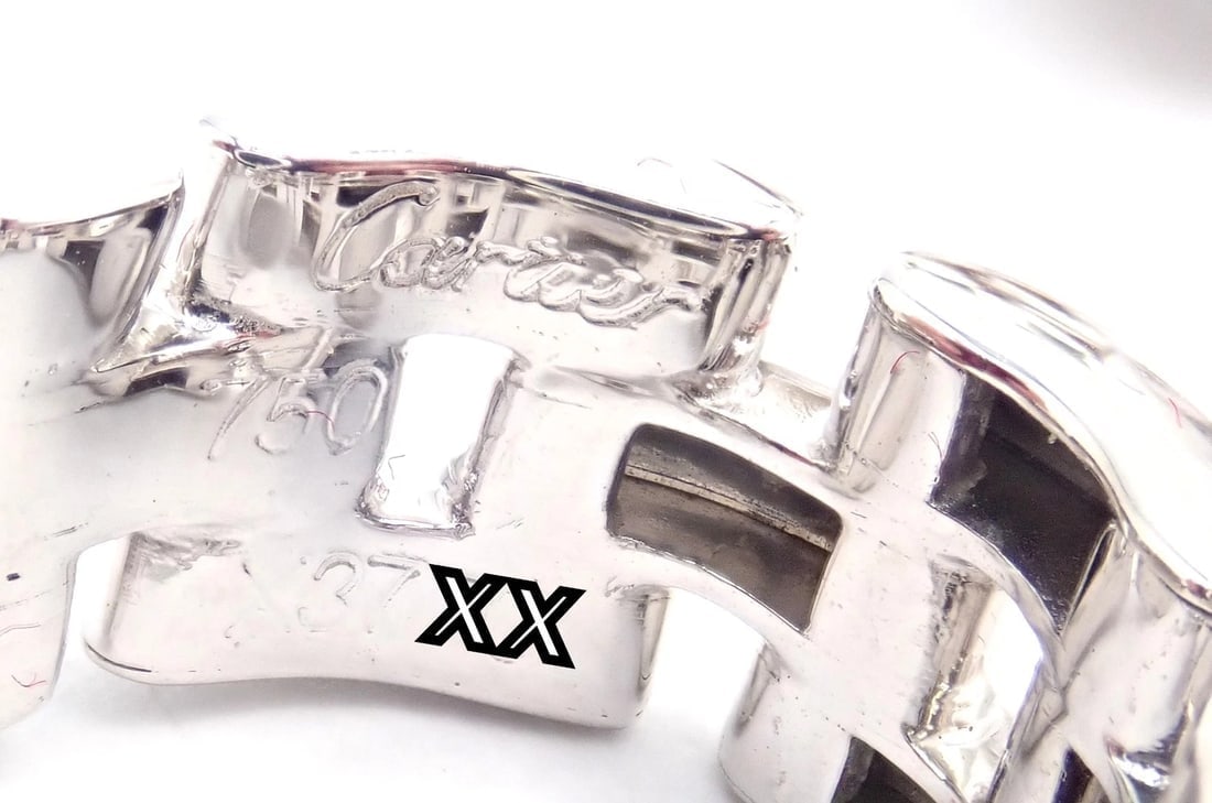 Authentic! Cartier Maillon Panthere 18K White Gold Three Row Link Hoop Earrings - 8