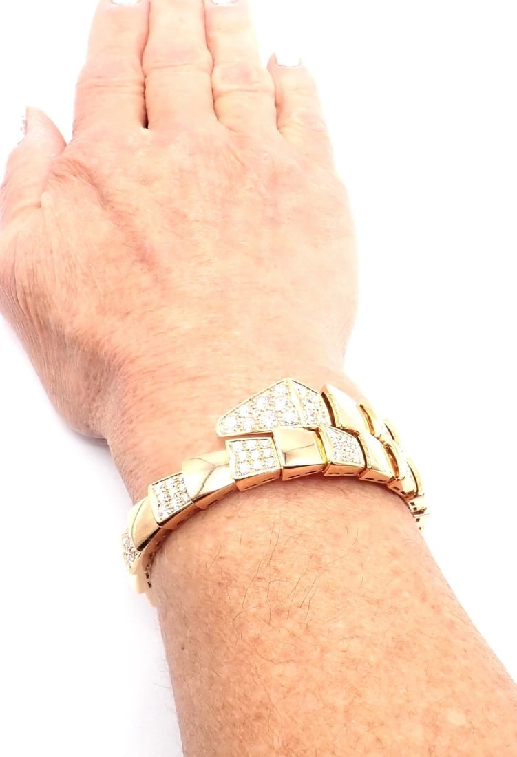 Authentic! Bulgari Bvlgari Serpenti Viper 18k Rose Gold Diamond Bangle Bracelet - 12