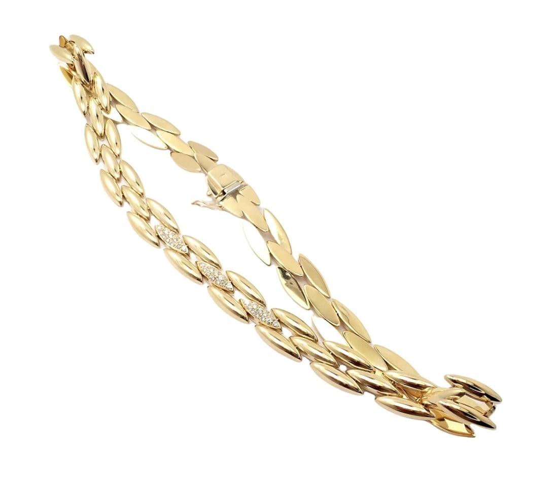 Authentic! Cartier 18k Yellow Gold Diamond Three Row Gentiane Rice Link Necklace - 8