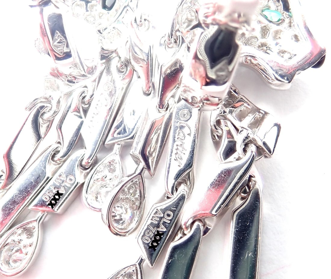 Authentic! Cartier Panthere Panther 18k White Gold Diamond Black Onyx Earrings - 9
